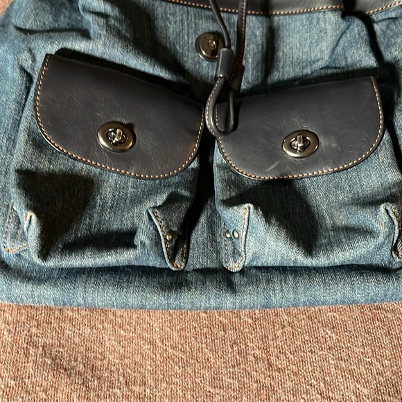 Preloved COACH Billie Blue Jean Denim Leather Backpack - Picture 4 of 8